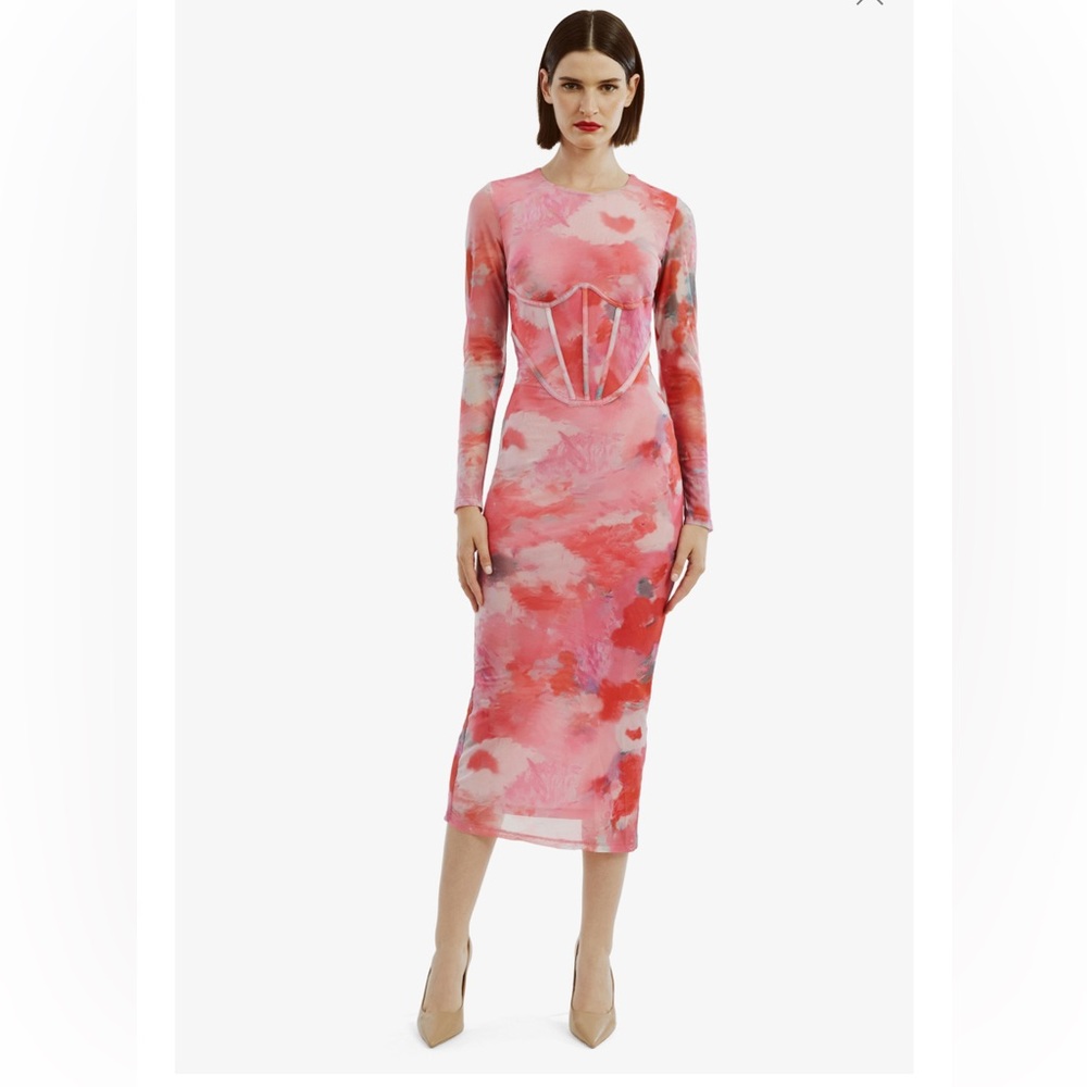 Bardot Lena Mesh Corset Midi Dress in Wildflower Pink - Sz 6